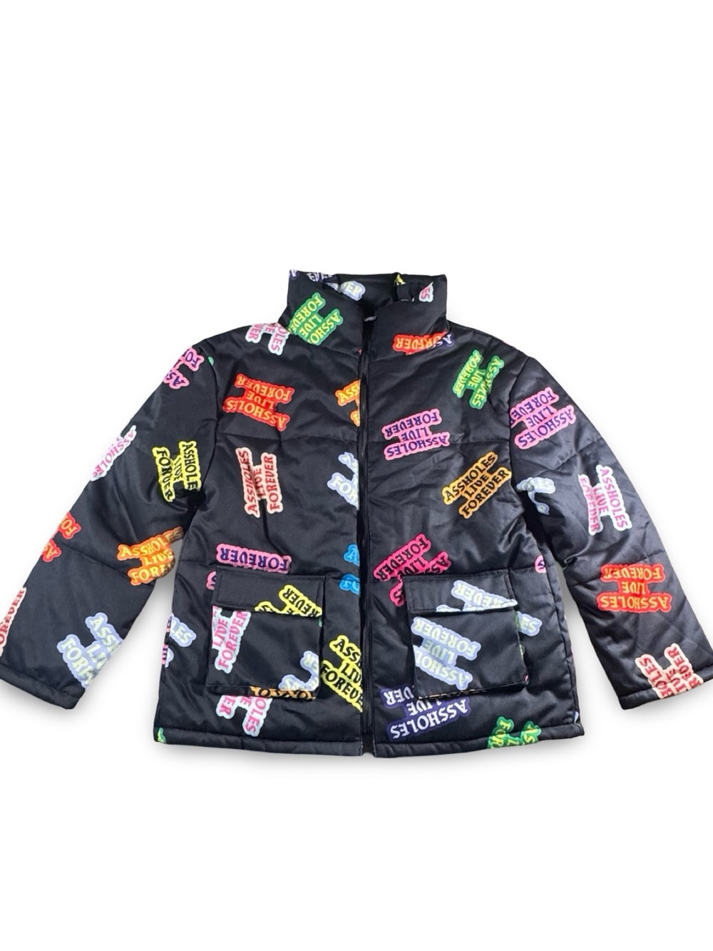 Assholes Live Forever black logo puffer unisex Jacket Mens Puffer Sz Medium